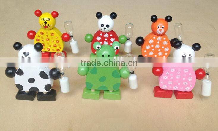 wooden cartoon kids mini toothbrush holder with 2 minutes hourglass