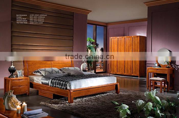 Solid Wood Bed Room Furniture Set Bedroom Unit Including Beds/Bed side cabinet/Chest/Dresser