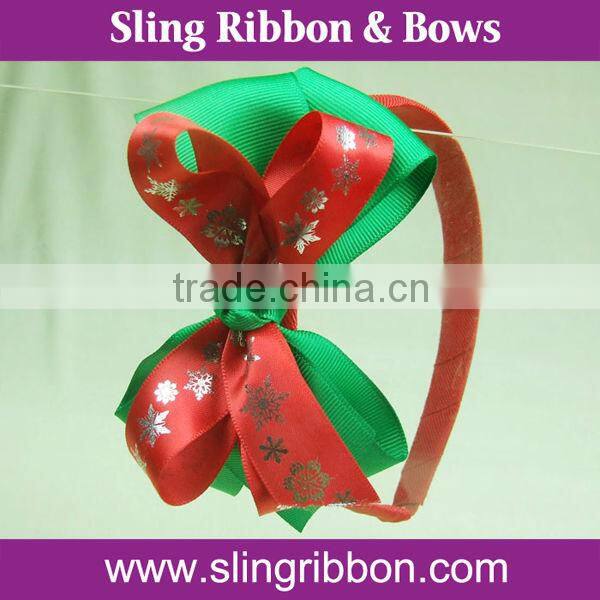 Red And Green Ribbon Bow Headband For Christmas.