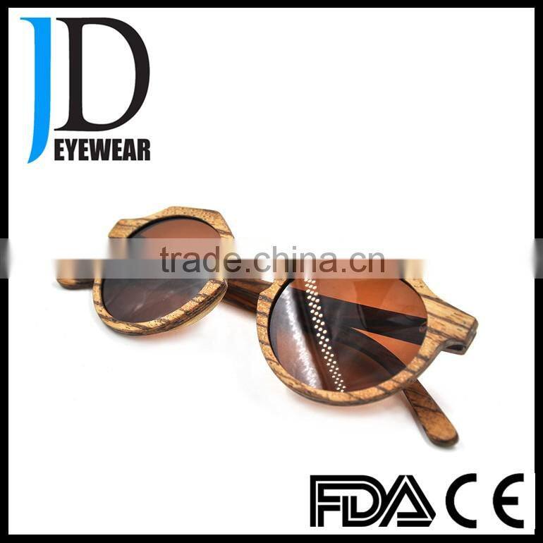 retro round environmentally friendly wooden sunglasses with brown solid color lens