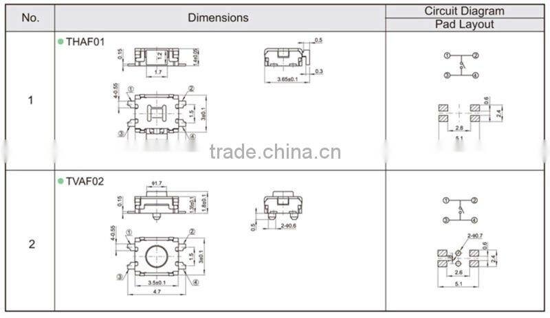 FTVAF02 miniature tact electric touch wall switch miniature tact switch