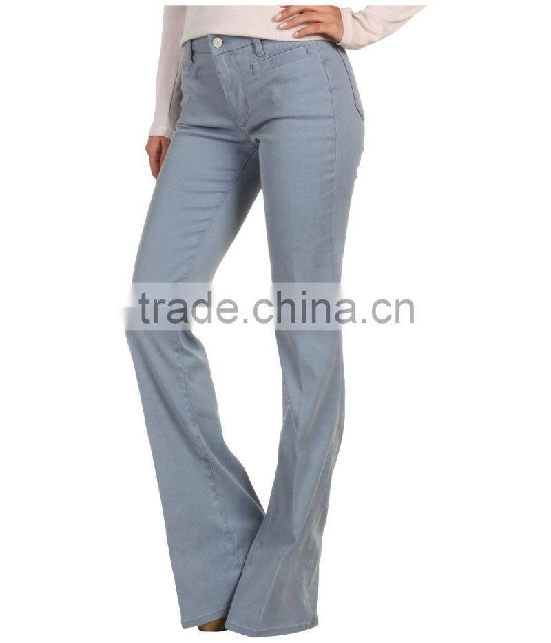 Flared jean skims the hips nips in at the knee kicks out at the upper calf for an elongated shape. (LOTX276)