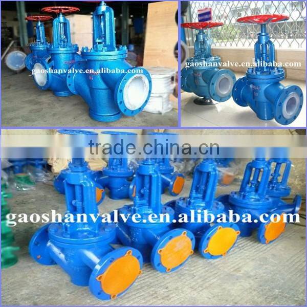 PN16 cast steel PTFE lined angle type globe valve