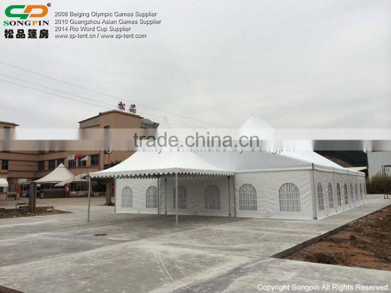 Best quality combined high peak wedding tent wholeslae with carpet and linings decoration