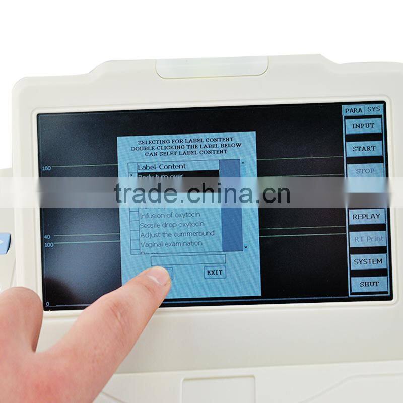 7" TFT 24-hour real-time Touch Screen Fetal Monitor machine TOCO FHR transducer PC platform