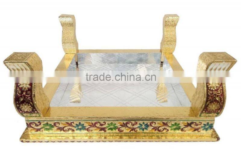 Lavender Craft Peacock Designed Wooden Meenakari RAJWADI CHOWKI/ BAJOTH