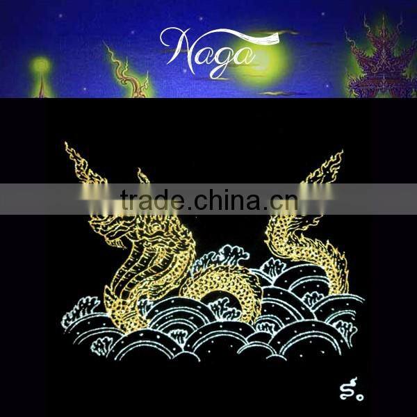 Thai Dragon/Naka THAILAND ART T-SHIRT PAINTED Acrylic Glitter FABRIC PAINTING BY HAND RARE PRODUCTS