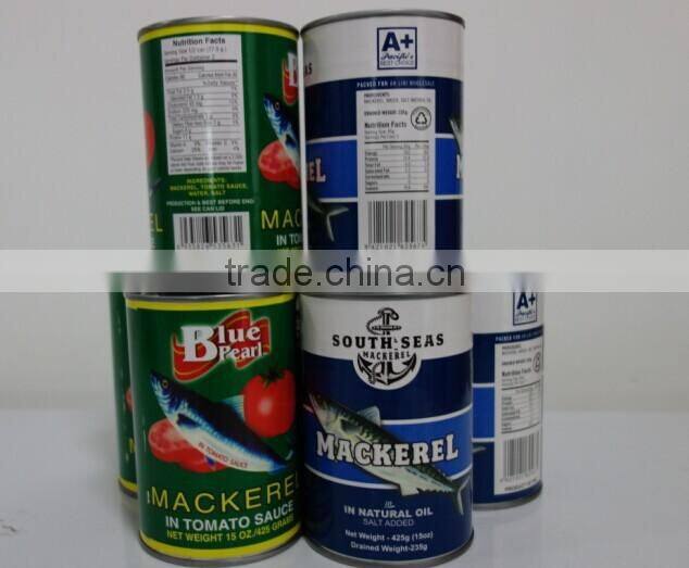 High Quality Canned Mackerel fish in brine and in tomato sauce