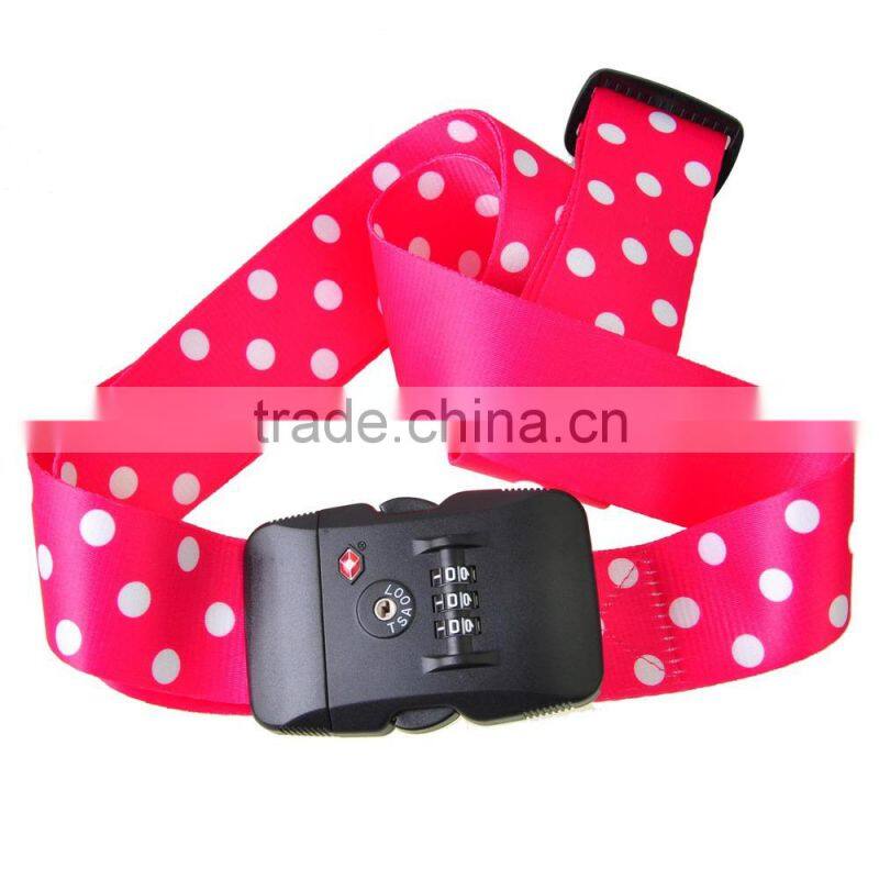 Polka Dot Pink TSA Lock Key Suitcase Secure Safe Strap Belt