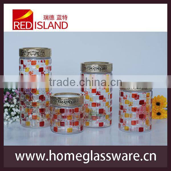 4pcs glass storage jars with hand painted