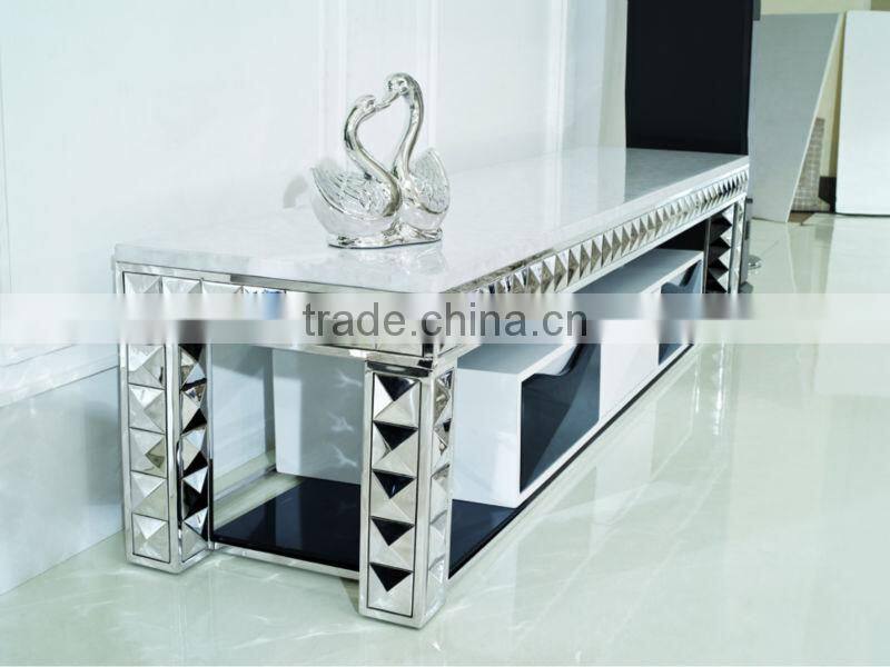 2014 modern design E338 living room furniture stainless and marble top italian design mdf TV stand