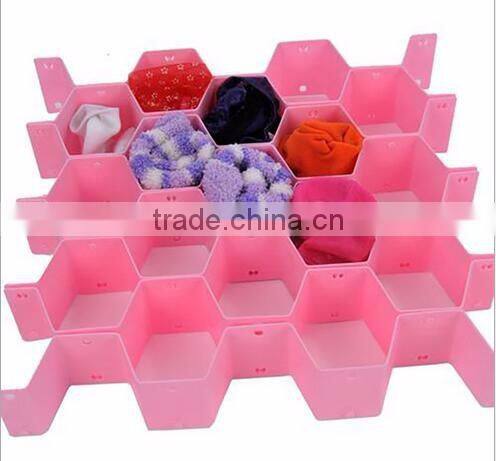 cy272 Cute Pink Plastic Honeycomb Shape Cellular Sorting Grid Drawer Clothing Organizer Storage Box Container for Clothes
