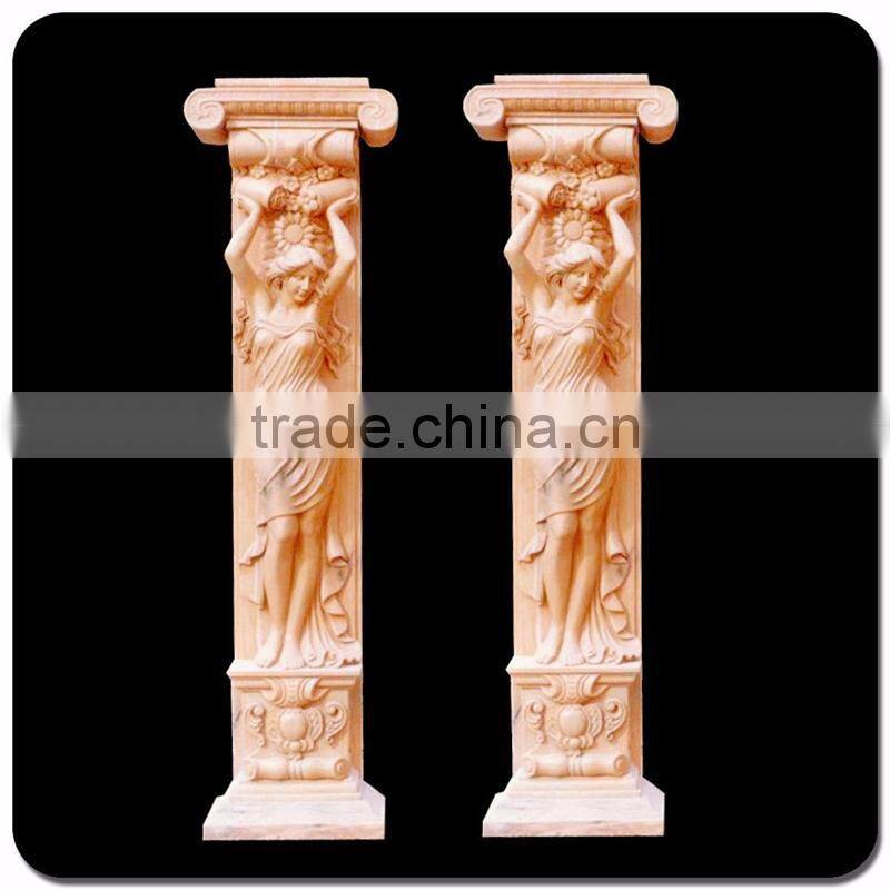 House pillars designs Greek style natural marble pillars with statues