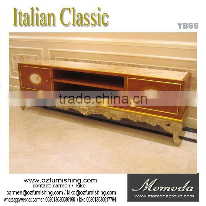 YB66 Antique Wooden carving gold leaf Wine Cabinet With Glass Display