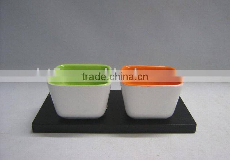 2pcs ceramic bowl set colorful square porcelain snack tray