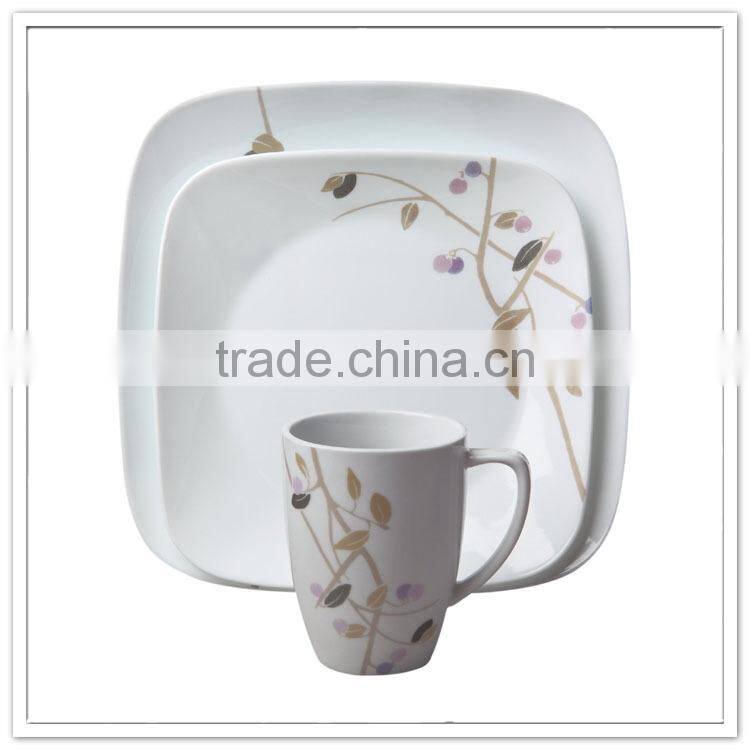 Cheap purple printing elegant hotel and resturant dishes serving melamine square plate set