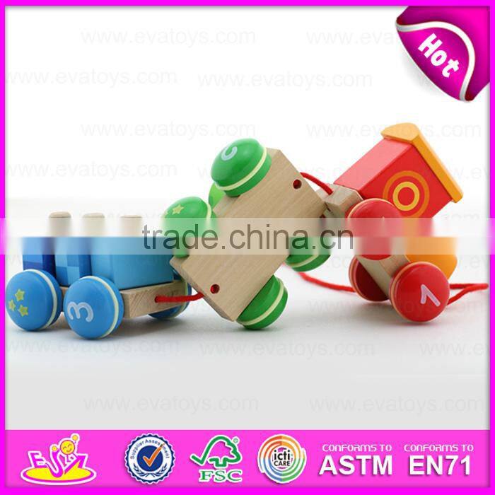 Colorful wooden Pull Shape Block Train Toy for kids,EN71 top sale pull line toy vehicle wooden toy train OEM W05C025