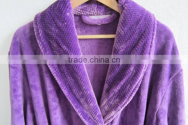 100% polyester powder plush fleece/flannel women's bathrobe ,Microfiber Down Robe