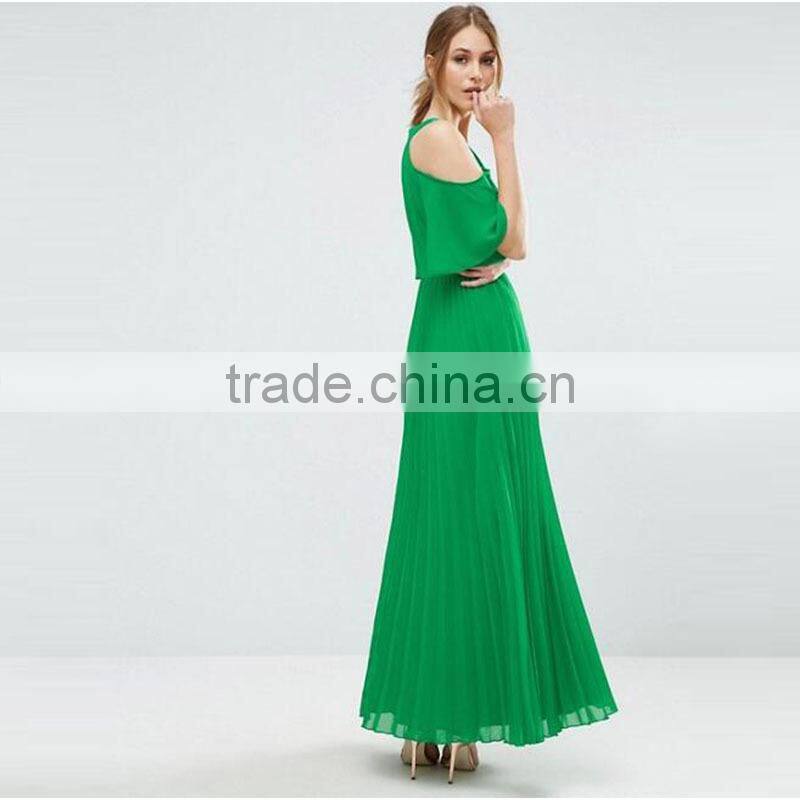 2017 Summer Women Pleated Dress Cold Shoulder Maxi Dress HSd9065