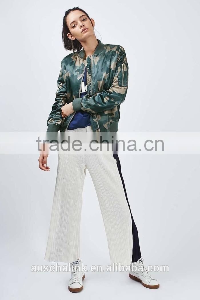 hot sale lady shiny camo print bomber jackets customized china