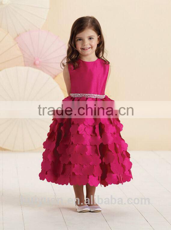 high quality satin beaded baby gown red flower girls dresses