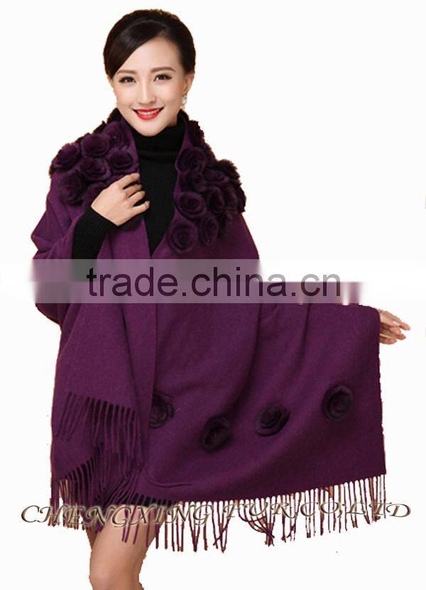 CX-B-P-37C Ladies Fashion Wholesale Cashmere Shawl With Fur