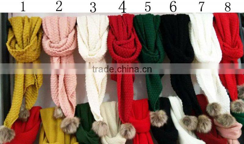 Fashion spring stylish scarf 100%acrylic with faux fur ball