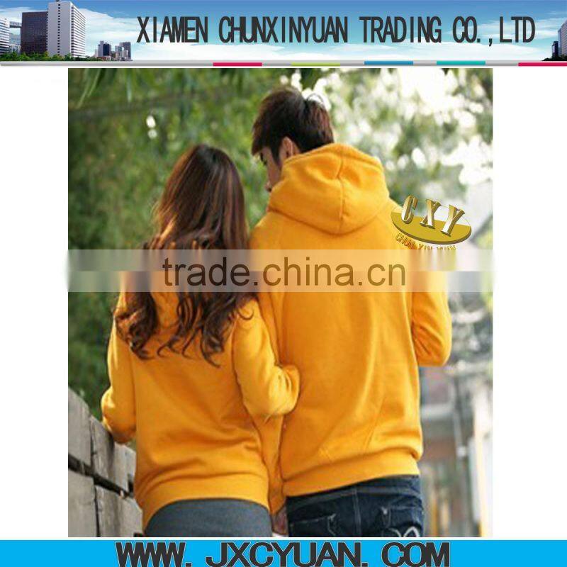 good quality yellow couple unisex plain blank pullover hooded sweatshirt for importing