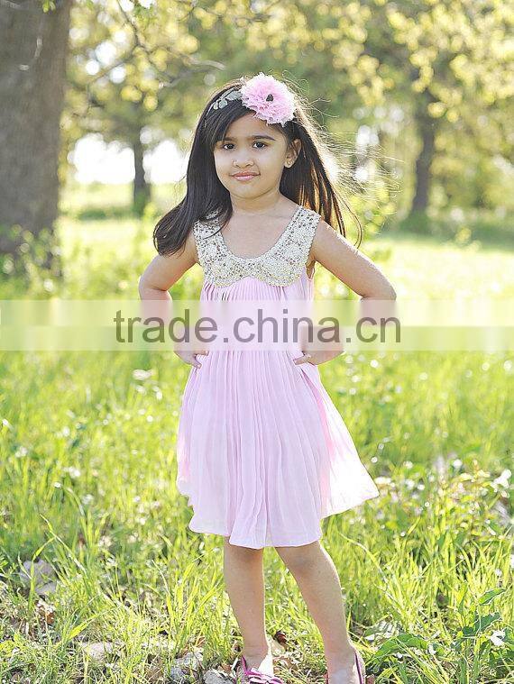 2017 Christmas Dress Chiffon With Gold Sequin Collar Dress Baby Kids Summer Dress