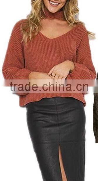 EY0853S 2016 Women Autumn Winter Long Sleeve Knitted Halter Pullover Sweater