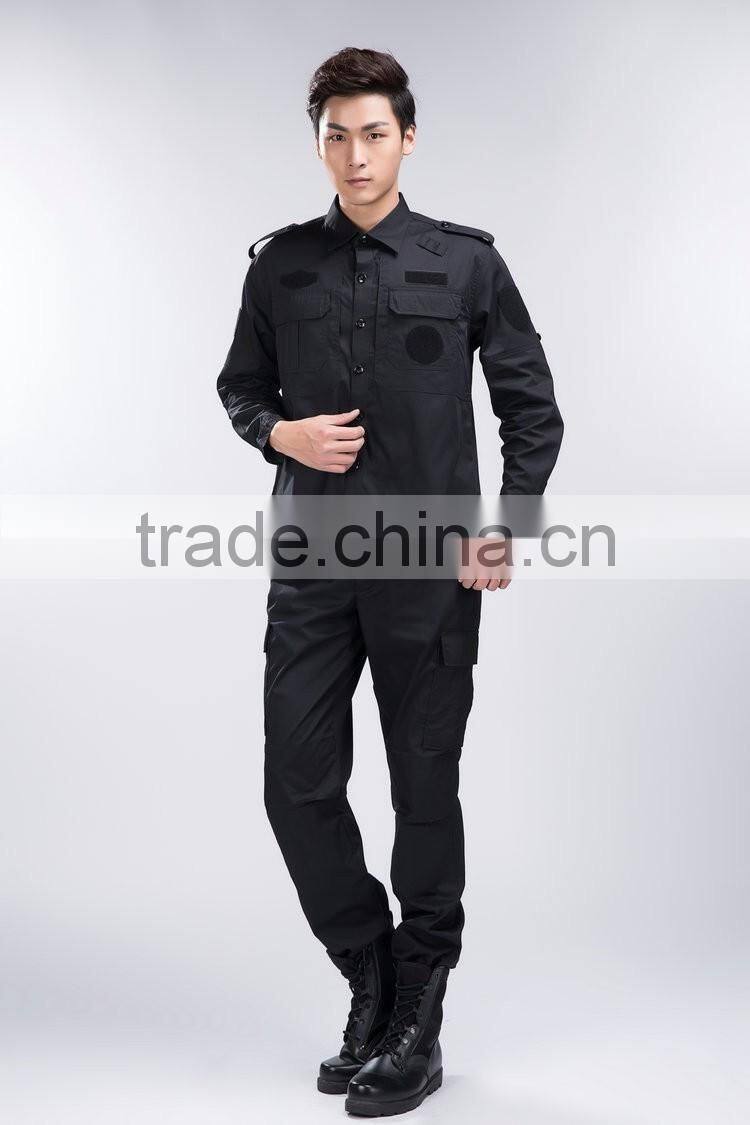 2016 Juqian custom high quality black workwear Military security guard uniform for sale