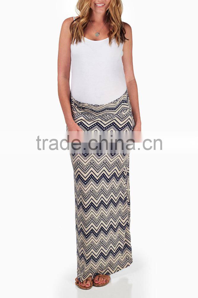 NAVY BLUE CREAM TRIBAL PRINTED MATERNITY MAXI SKIRT