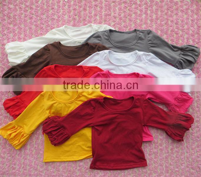 LY-087 wholesale persnickety baby girl blank shirt lantern sleeve toddler plain t shirt baby clothing
