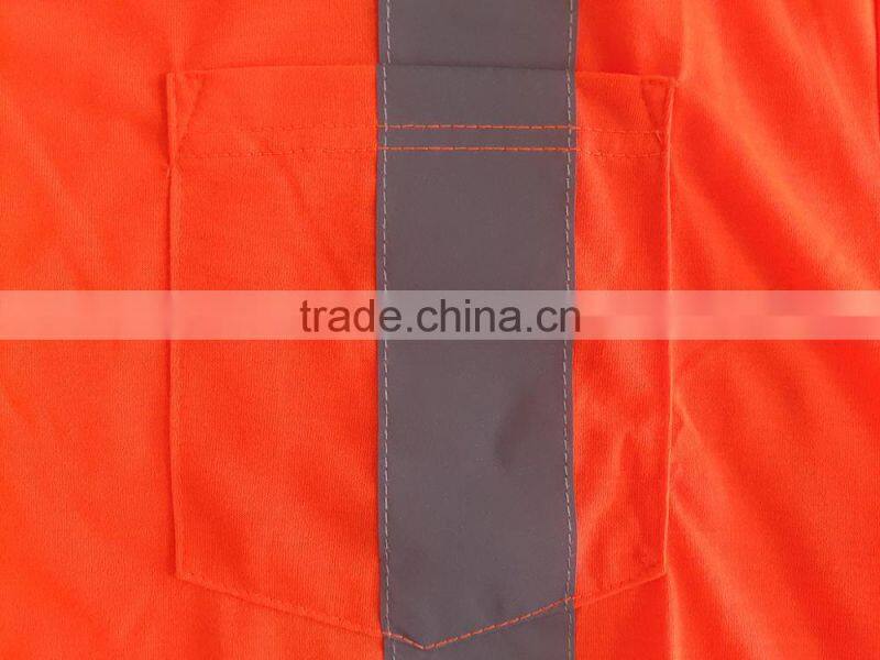 Manufacturer mens high visibility orange short sleeve chest pocket reflective safety T-shirt