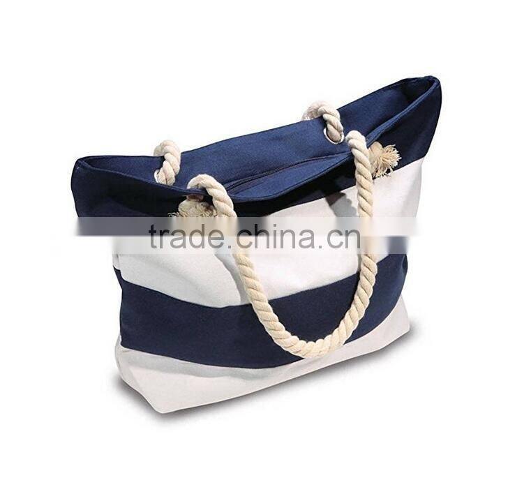 Hot sell fashion canvas beach bag rope handle tote bag for women