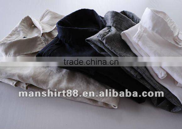 New popular style 100%Linen White shirt for men with long sleeve regular collar or banded collar