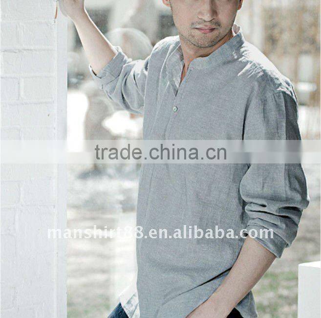 latest man's V-neck linen casual shirt