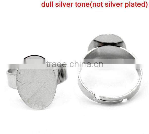 Custom 20PCs Silver Plated Adjustable Oval Cabochon Ring Settings
