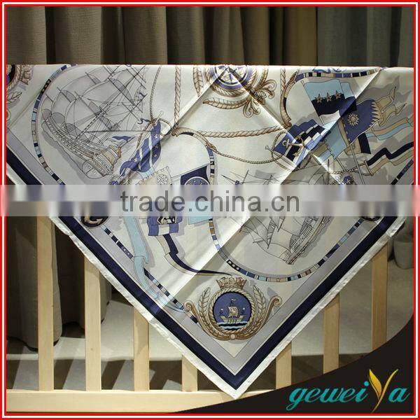 New Square Style Twill Printed Silk Scarf