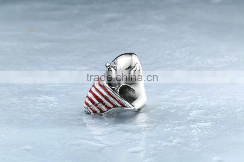 Mens Punk Goth Skull Ring Patriotic Stars Stripes Honor American Flag Bandit Biker Stainless Steel Ring Size 8-14