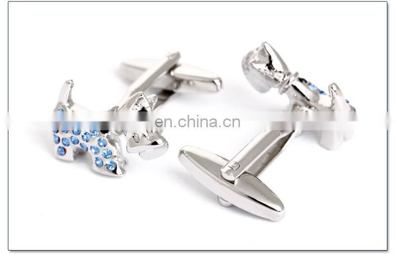 Light Blue Rhinestone Little Dog Men Cufflinks Silver