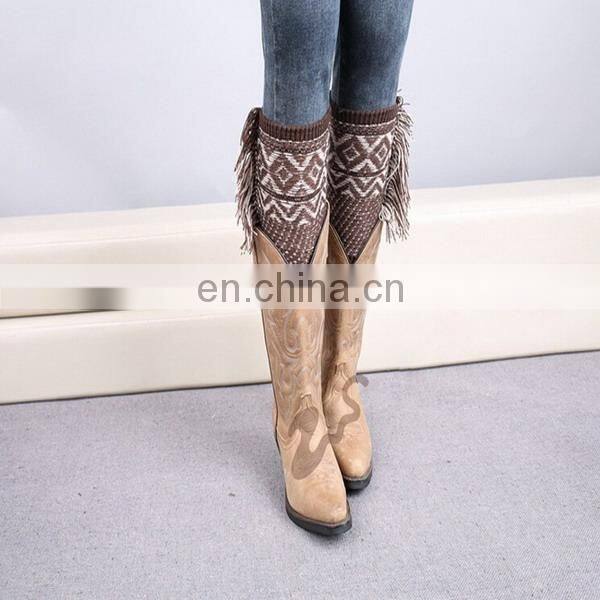 Trendy knitted tassel boot socks printed stripe boot cuff