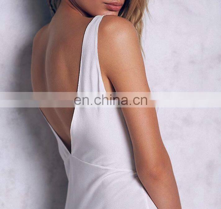 High quality sleeveless back deep v neck silk maxi dress style