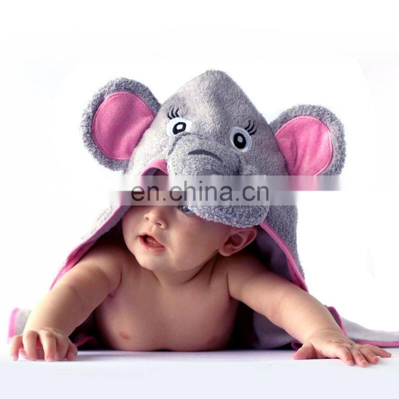 Custom 100% Bamboo Elephant Baby Bath Towel With Hood Beautiful Pink Girl Hooded Elephant Towel