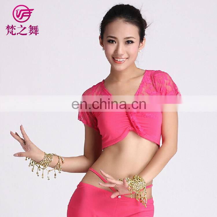 S-3035 Cheap wholesale crystal cotton belly dance lace top for women