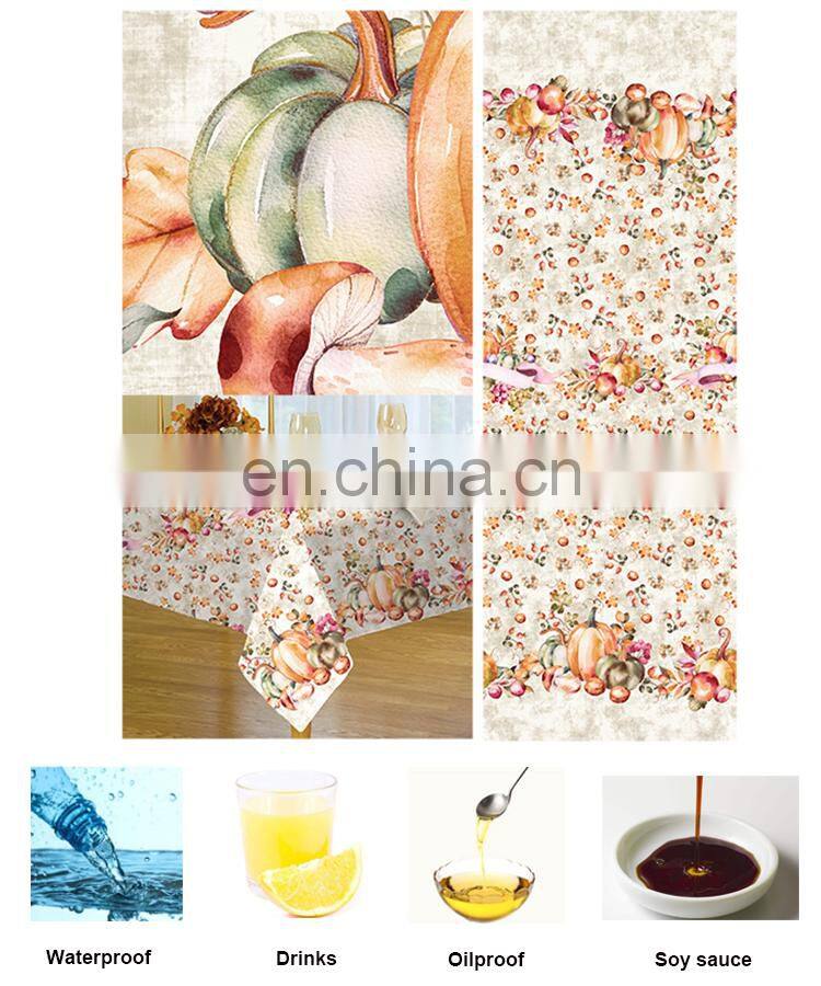 Fashionable autumn polyester machine washable printed luxury tablecloth custom table cloth for dinner home Christmas picnic