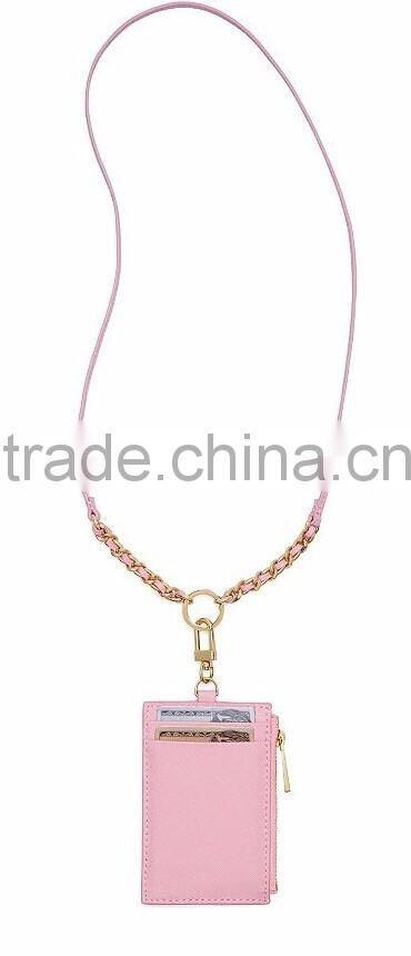 Pink color GENUINE CALF LEATHER CHANGE BAG COIN PURSE Card holder with STRAP and zip