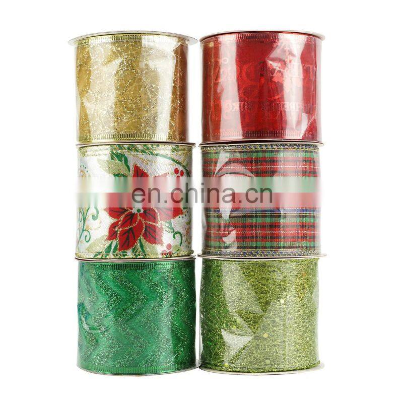 6 Yards/Roll 63mm Gold/Silver Wired Edge Glitter Organza Christmas Ribbon for Wedding Christmas Decoration Gift Packaging
