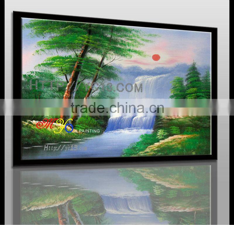 Artwork impressionist oil painting on canvas blue river handmade home decor