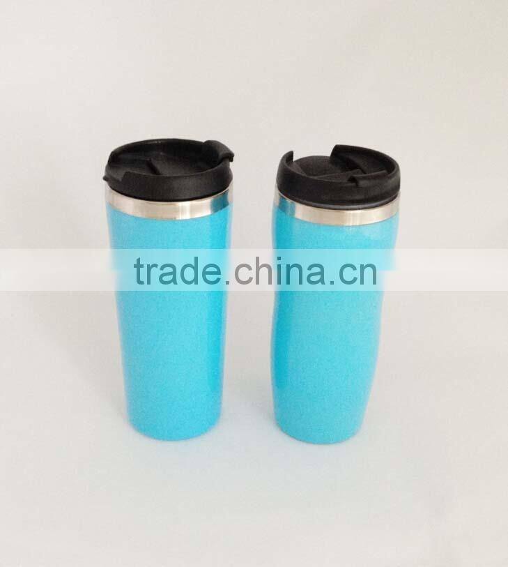 Inner Stainless steel Outer plastic mugs from china with leak proof cover